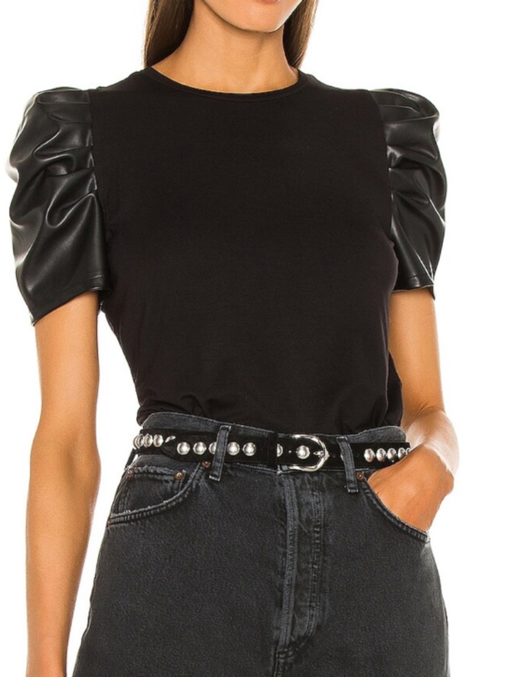 Generation Love Penny Vegan Leather Puff Sleeve Top Black Size S